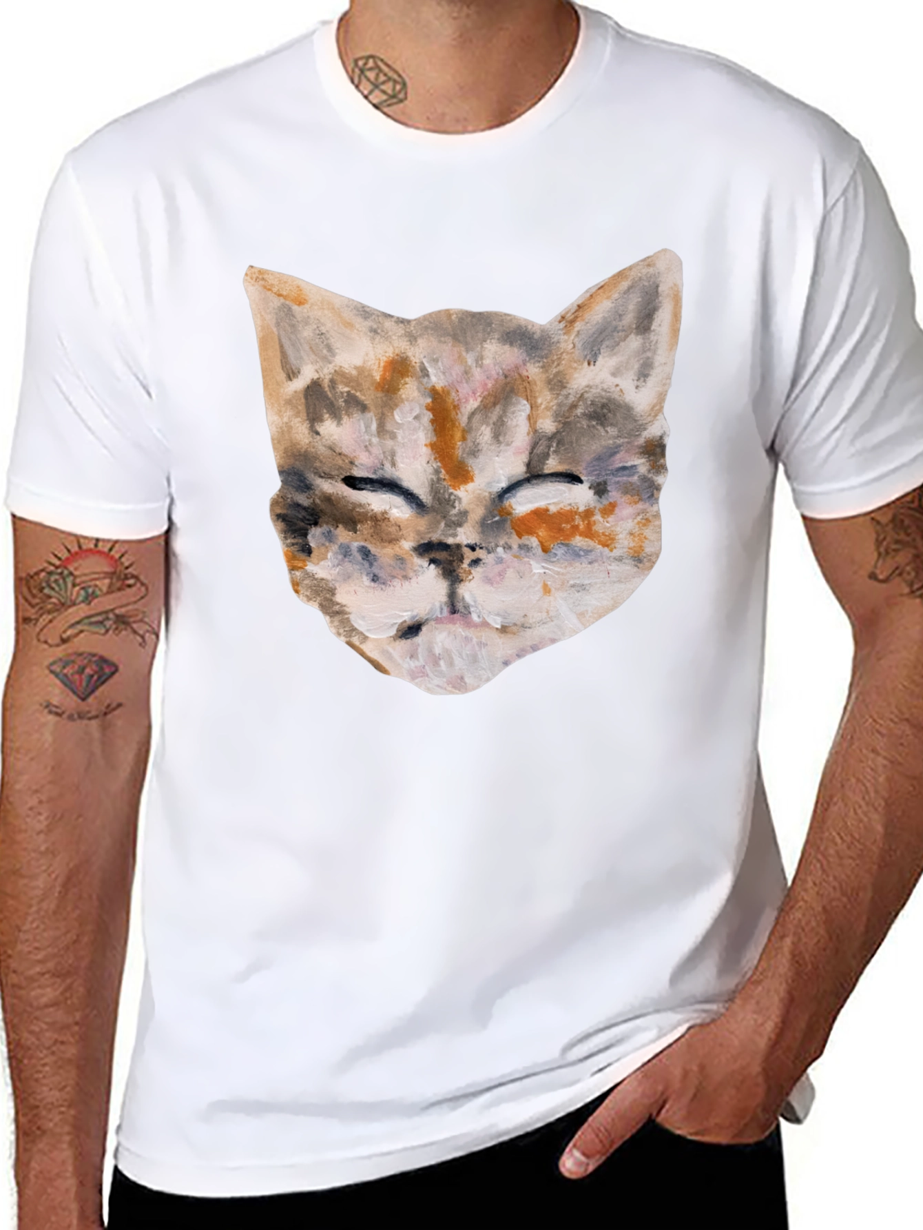 Cat Art Graphic Print Crew Neck T-Shirt