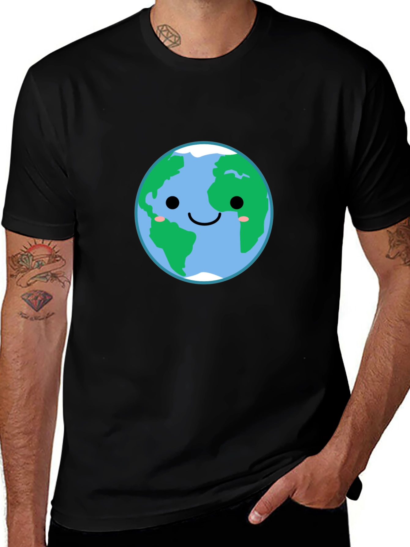 Earth Smiling Face Graphic Tee - Black