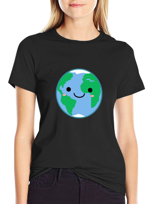 Earth Smiling Face Graphic Tee - Black
