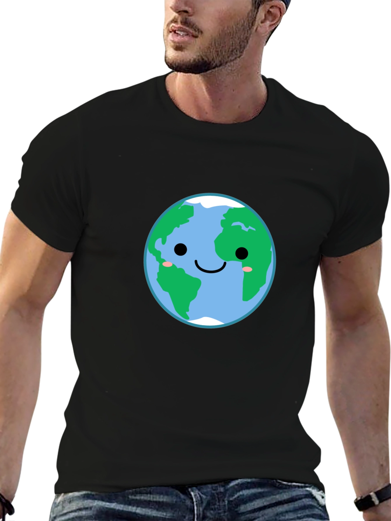 Earth Smiling Face Graphic Tee - Black