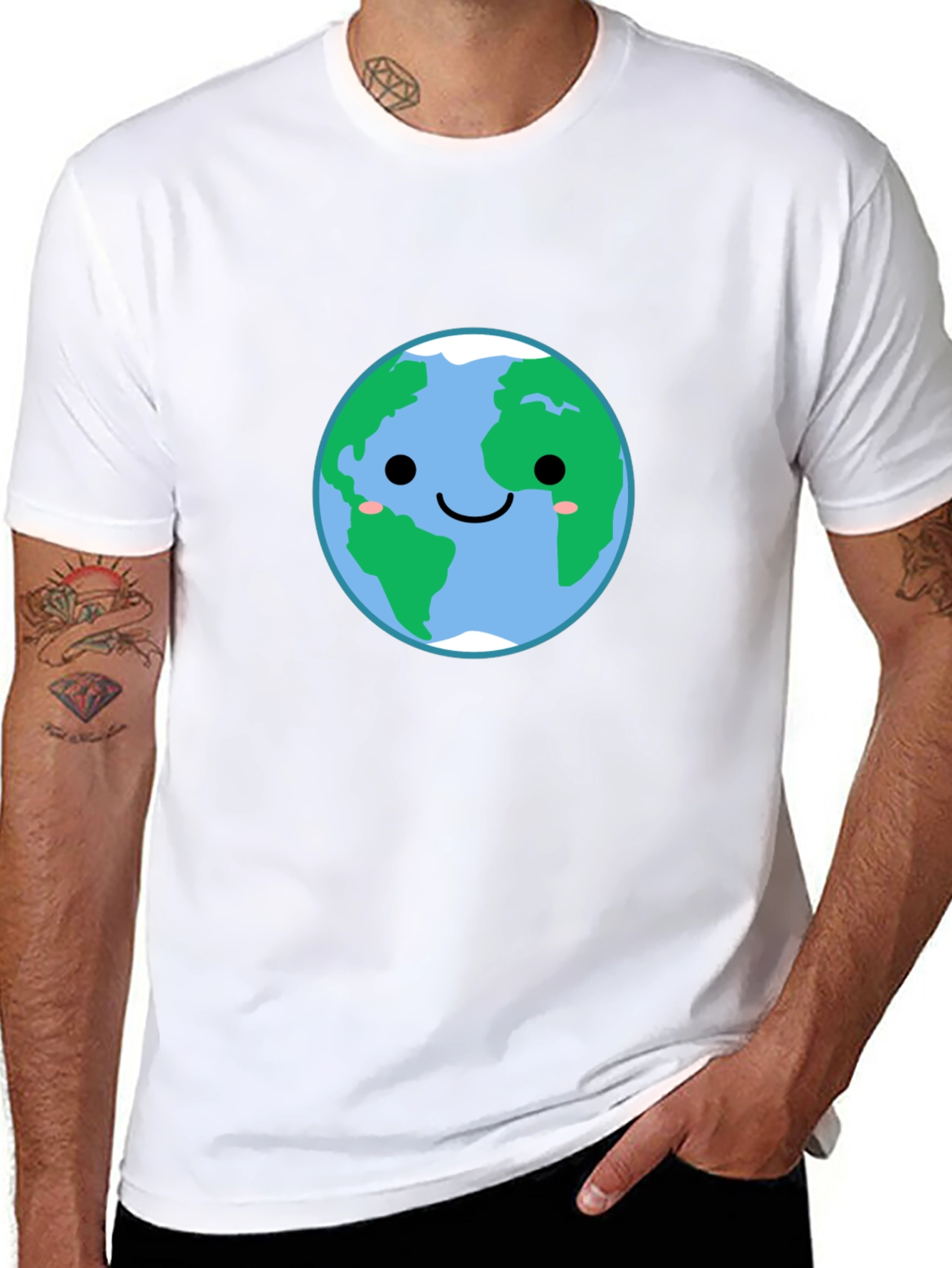 Earth Smiling Face Graphic Tee - Black