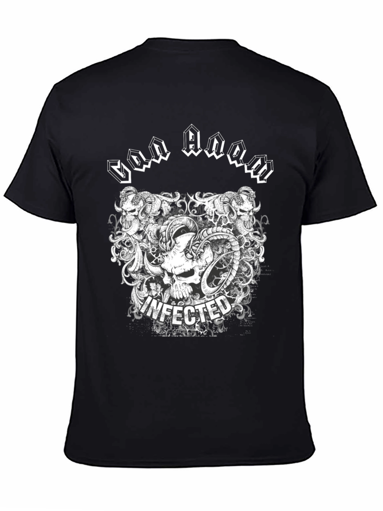 Infected Skull Graphic Print Black T-Shirt