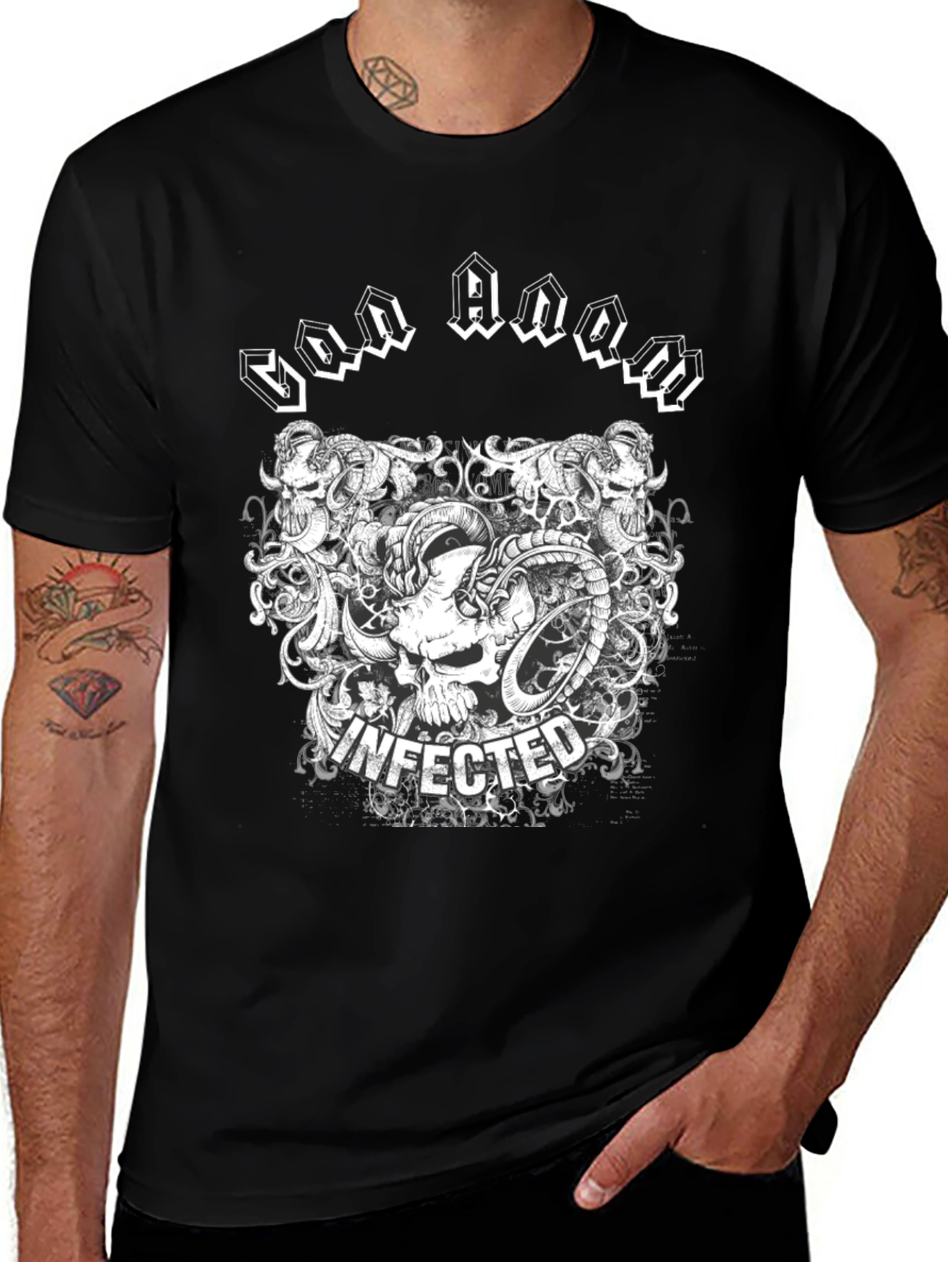Infected Skull Graphic Print Black T-Shirt