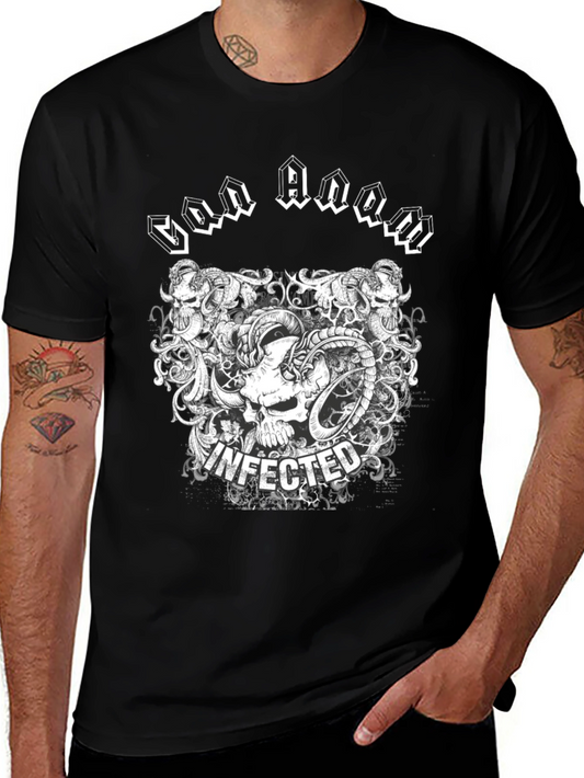 Infected Skull Graphic Print Black T-Shirt