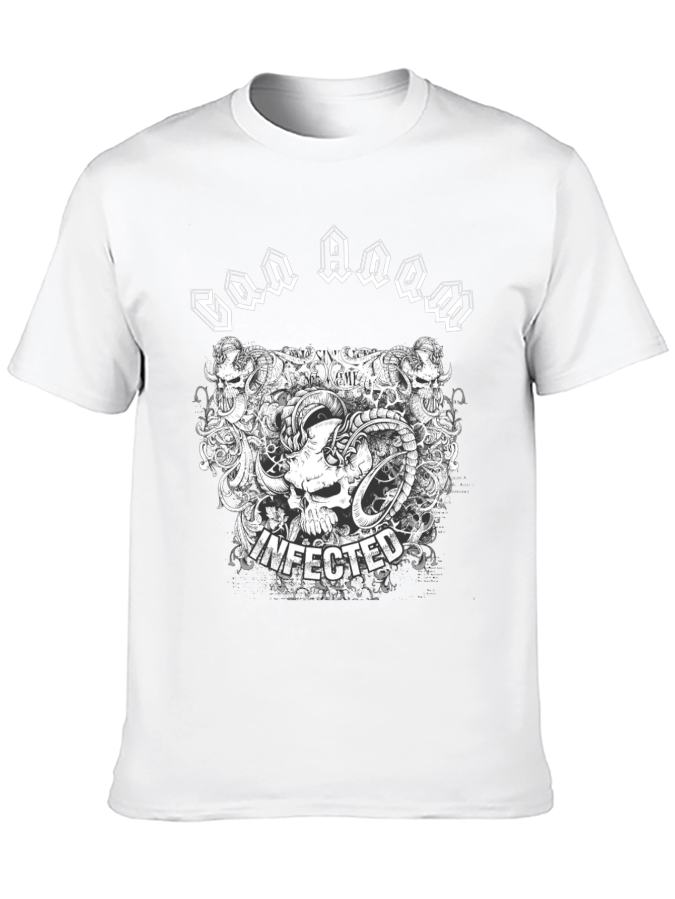 Infected Skull Graphic Print Black T-Shirt