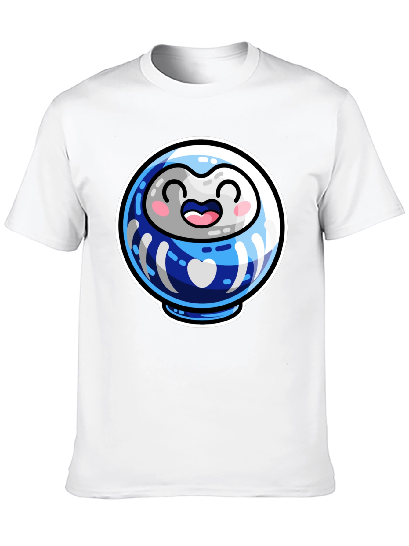 Cute Daruma Doll Graphic Tee - Black
