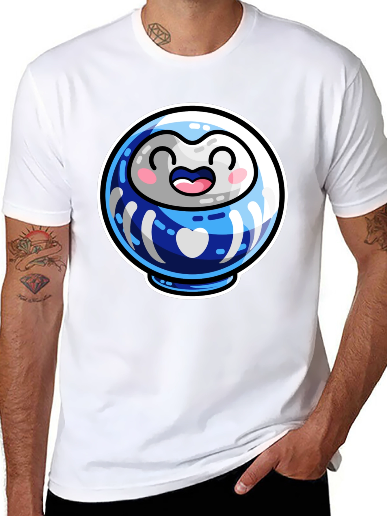 Cute Daruma Doll Graphic Tee - Black