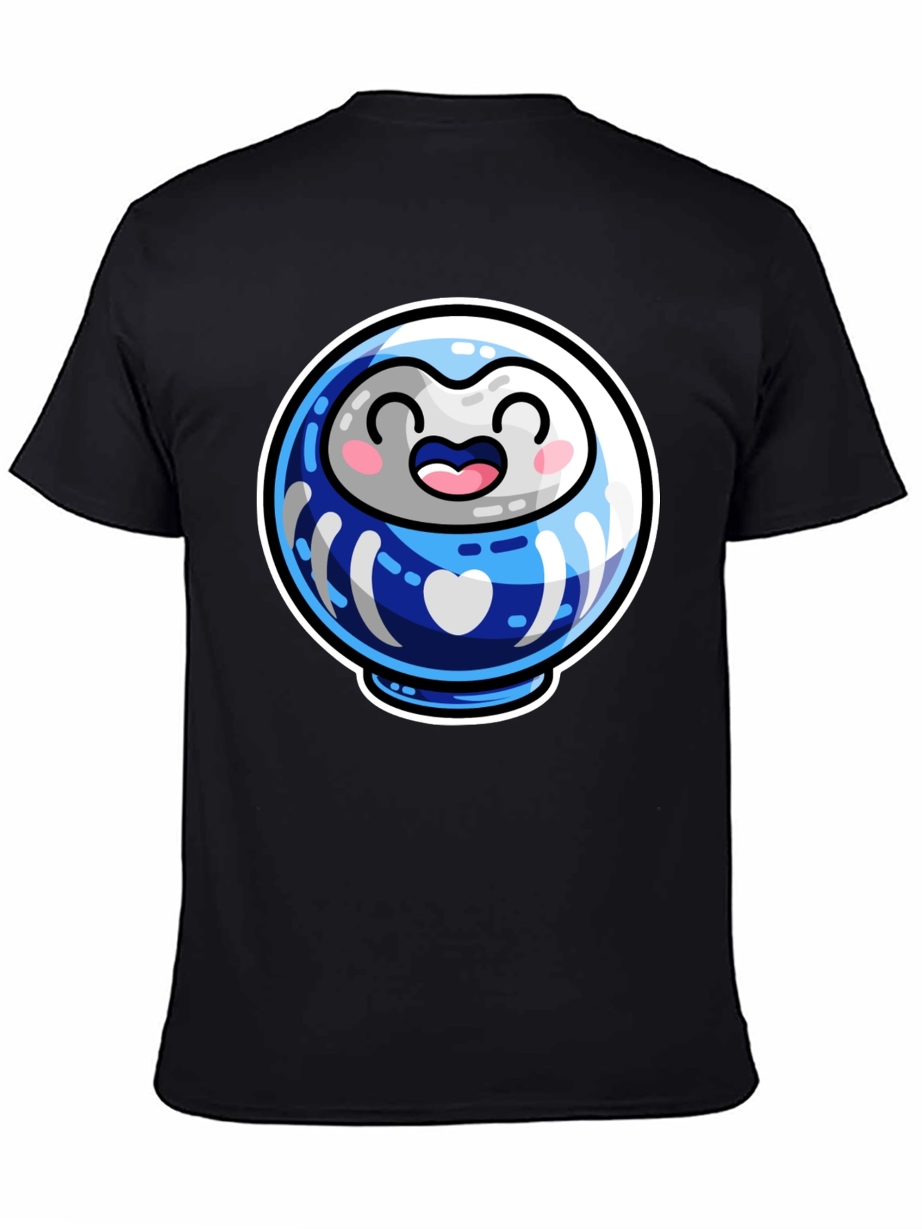 Cute Daruma Doll Graphic Tee - Black
