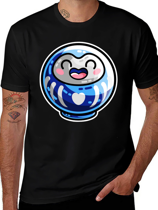 Cute Daruma Doll Graphic Tee - Black