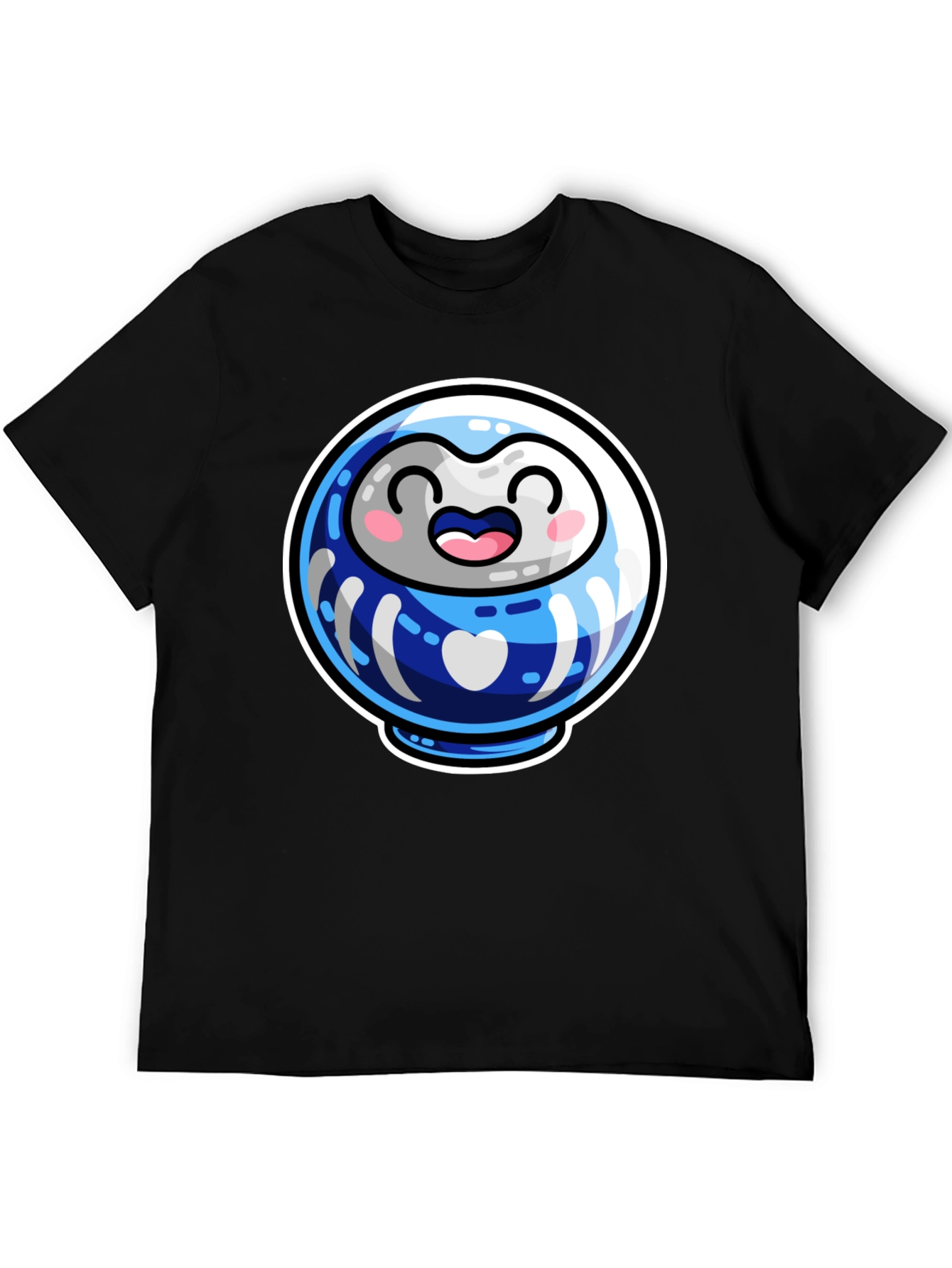 Cute Daruma Doll Graphic Tee - Black