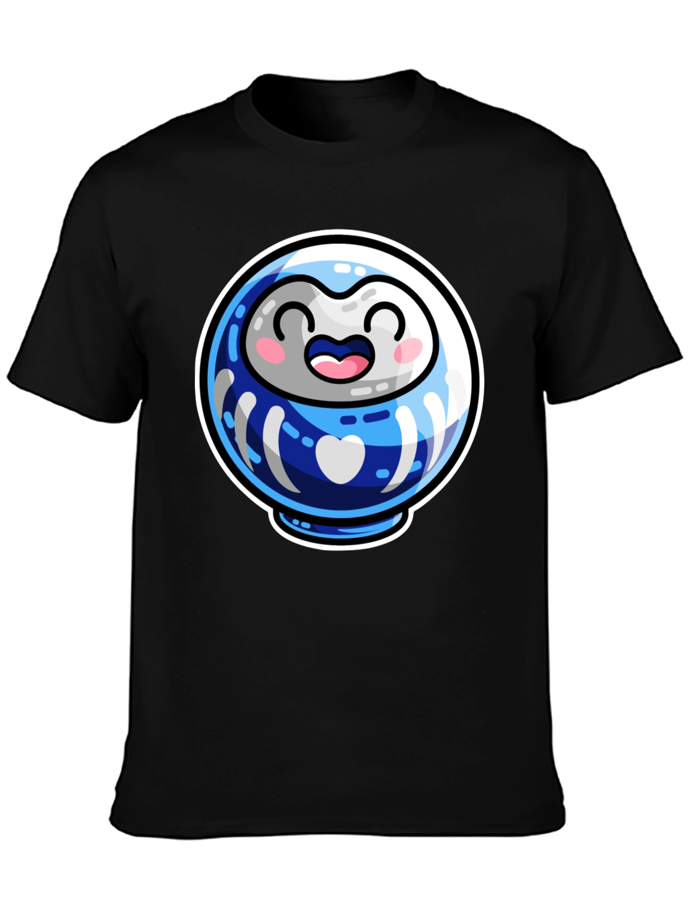 Cute Daruma Doll Graphic Tee - Black