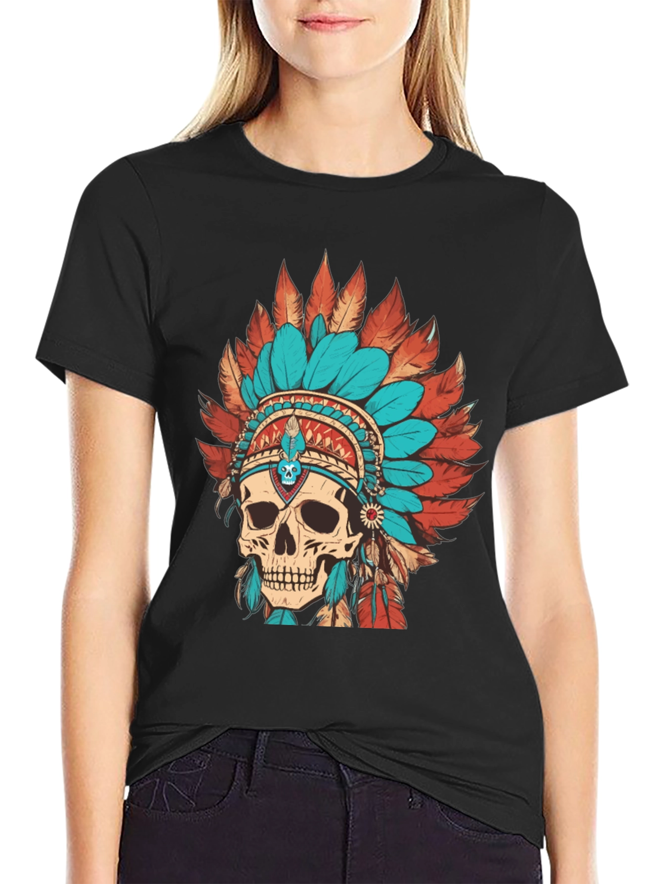 Skull Chief Headdress Graphic Tee - Cool Unique Design