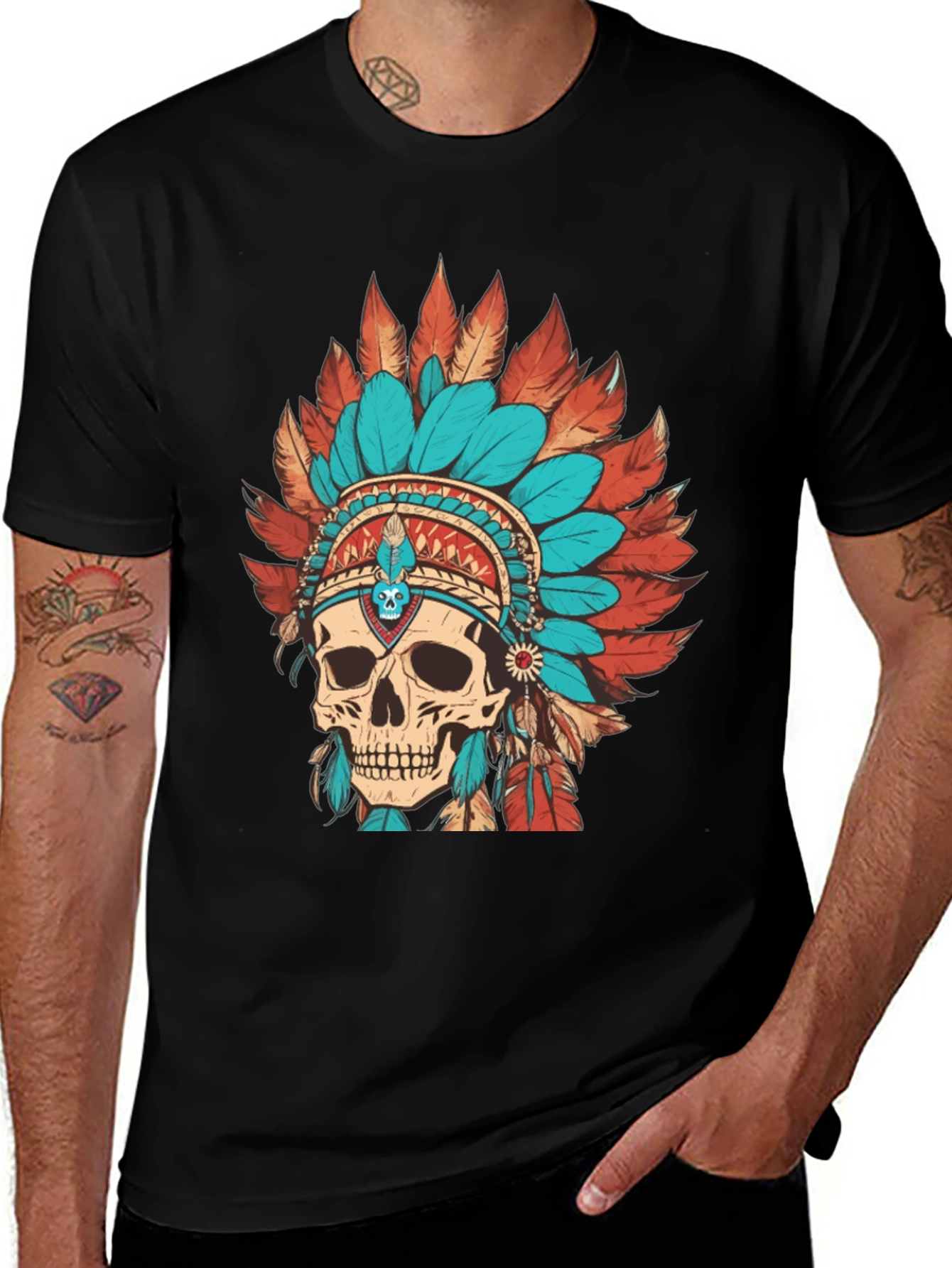 Skull Chief Headdress Graphic Tee - Cool Unique Design