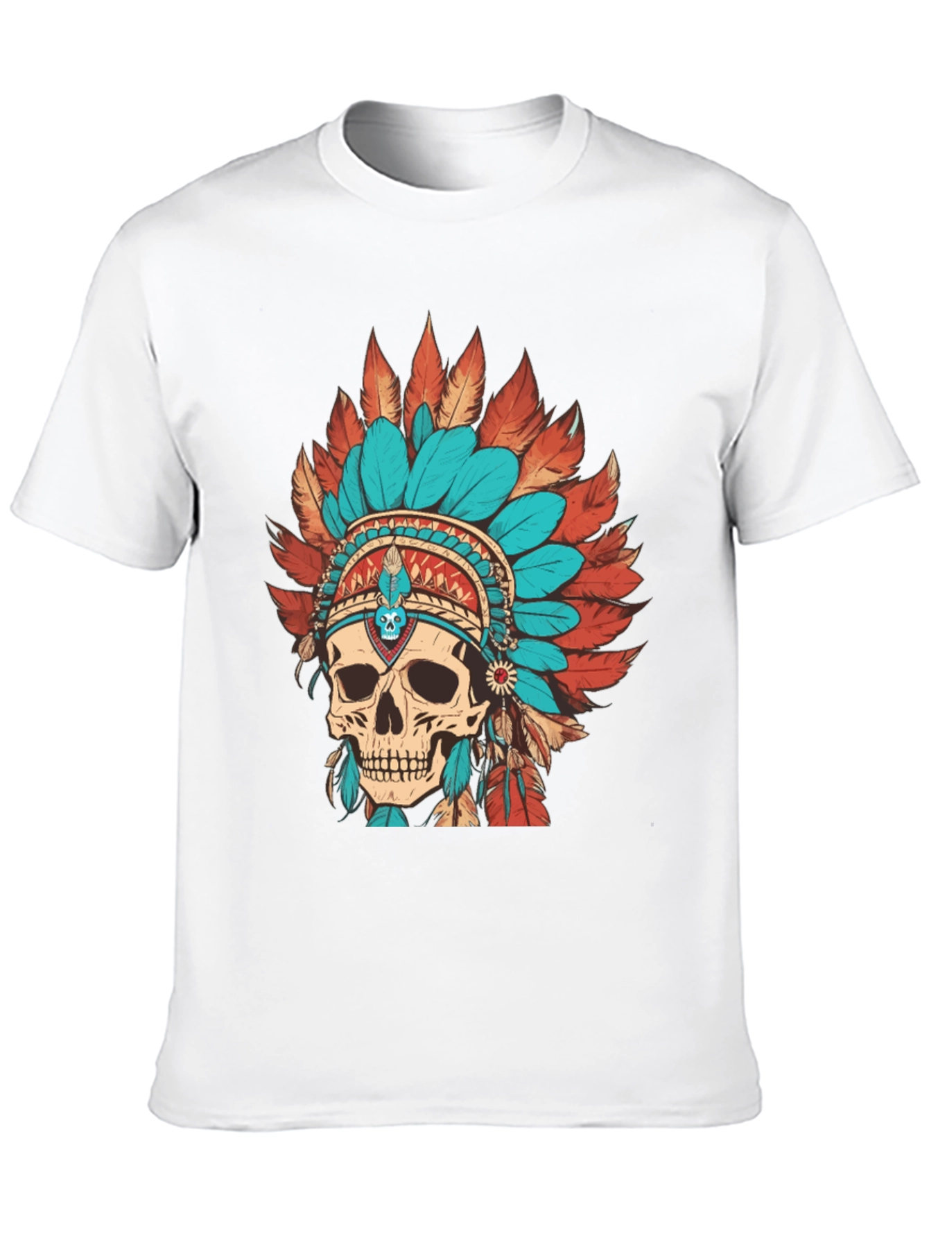 Skull Chief Headdress Graphic Tee - Cool Unique Design