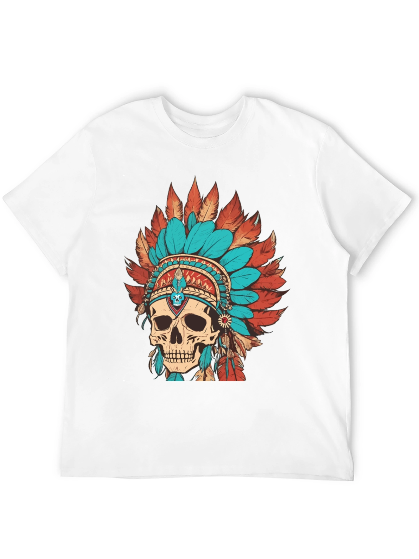 Skull Chief Headdress Graphic Tee - Cool Unique Design