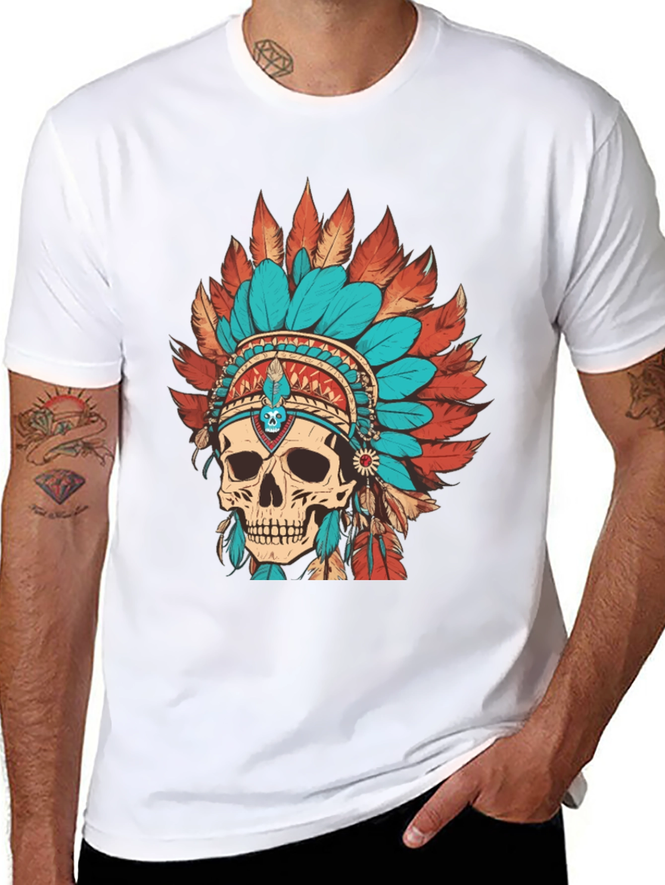 Skull Chief Headdress Graphic Tee - Cool Unique Design