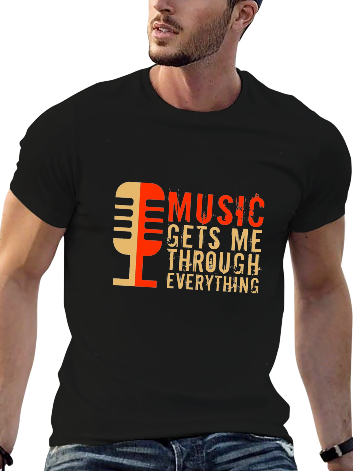 Music Gets Me Through Everything Black Graphic Tee