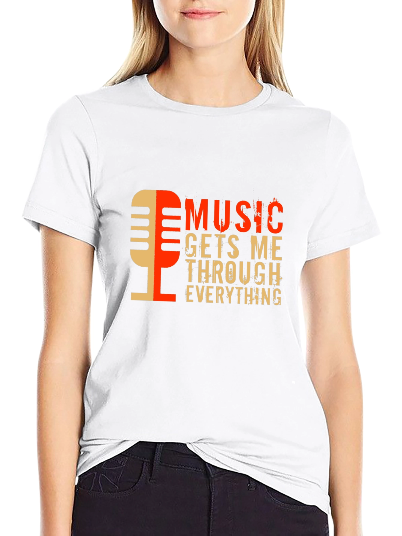 Music Gets Me Through Everything Black Graphic Tee