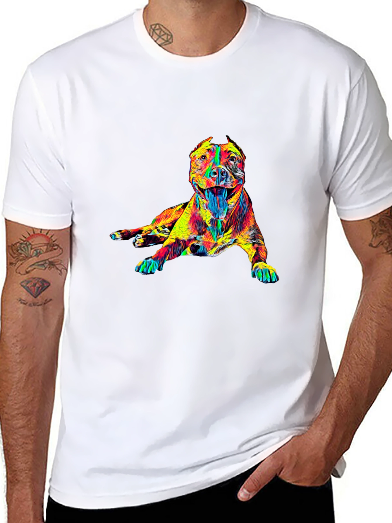 Vibrant Dog Graphic Tee - Stylish Crew Neck T-Shirt
