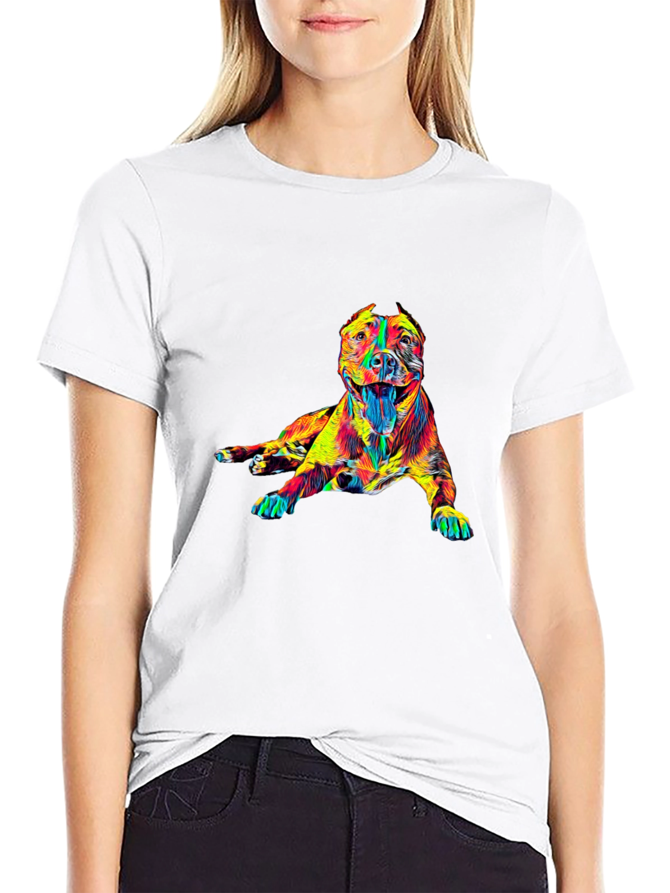 Vibrant Dog Graphic Tee - Stylish Crew Neck T-Shirt