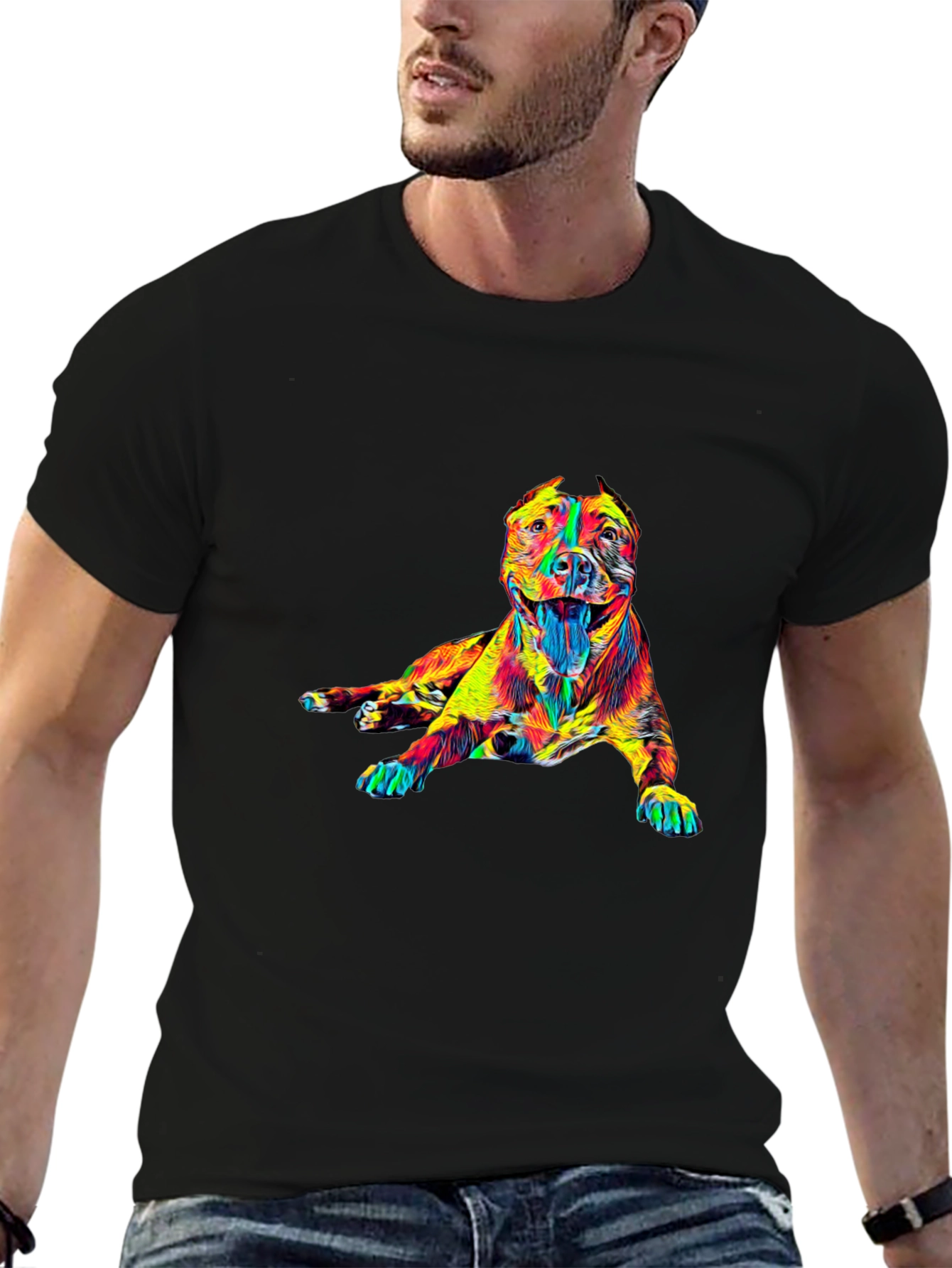Vibrant Dog Graphic Tee - Stylish Crew Neck T-Shirt