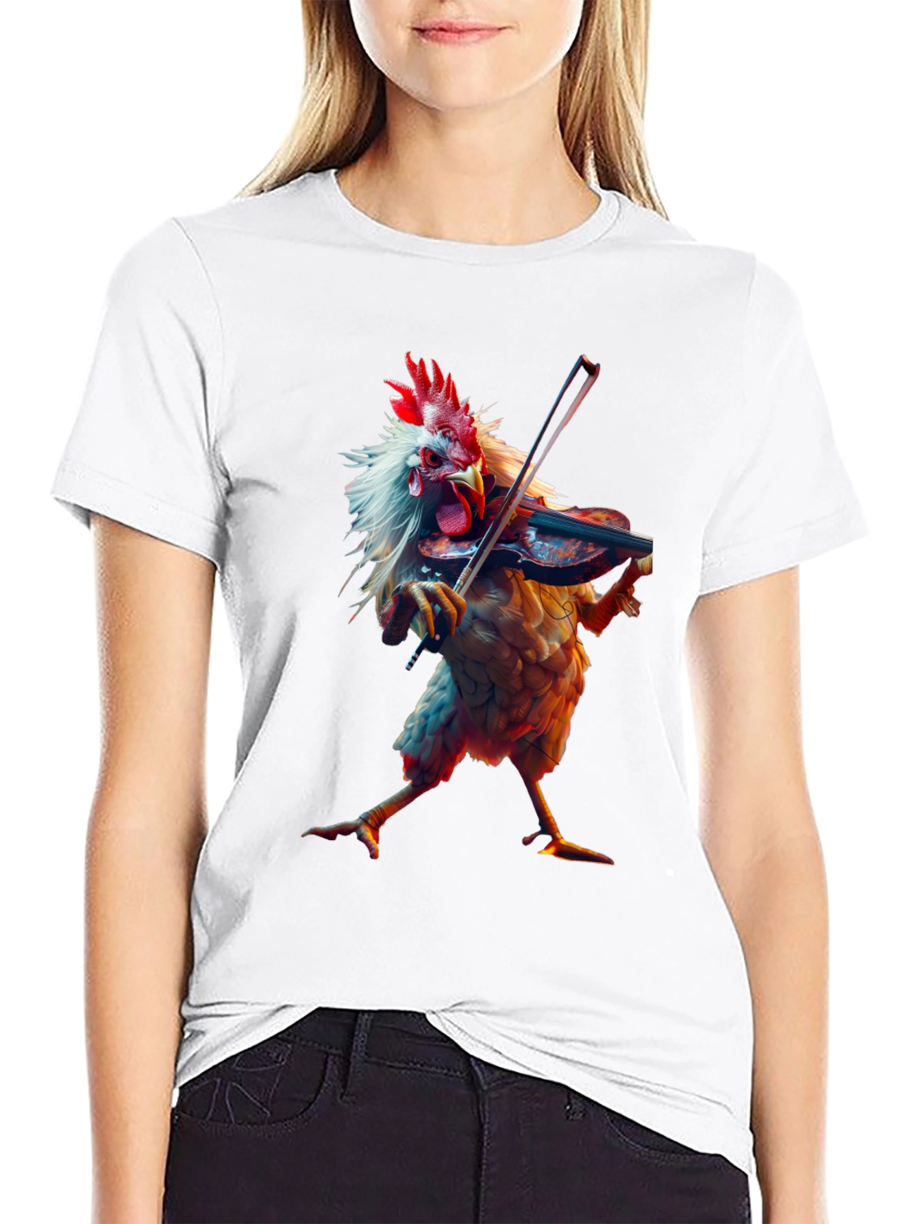 Chicken Playing Violin Graphic T-Shirt