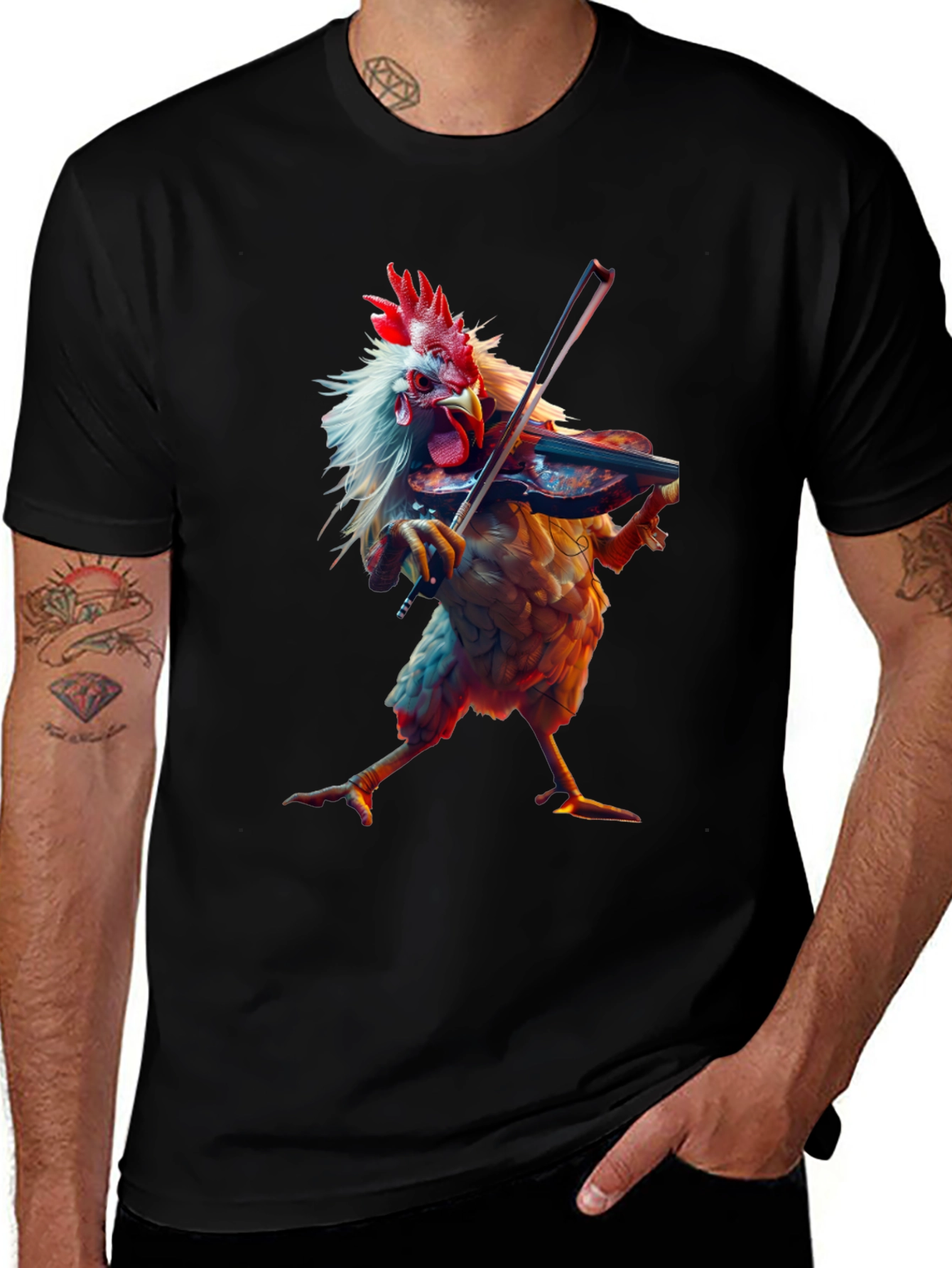 Chicken Playing Violin Graphic T-Shirt
