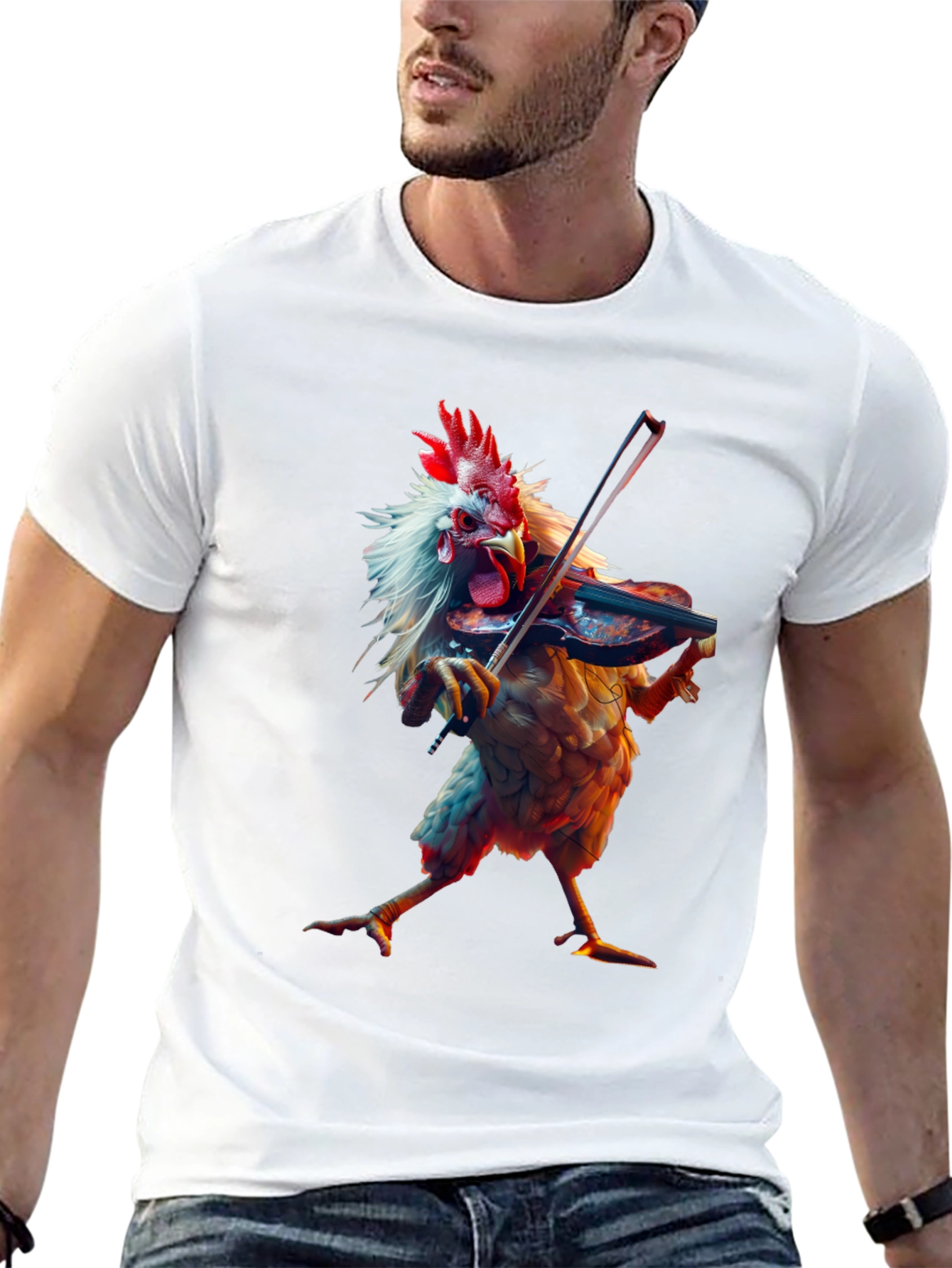 Chicken Playing Violin Graphic T-Shirt