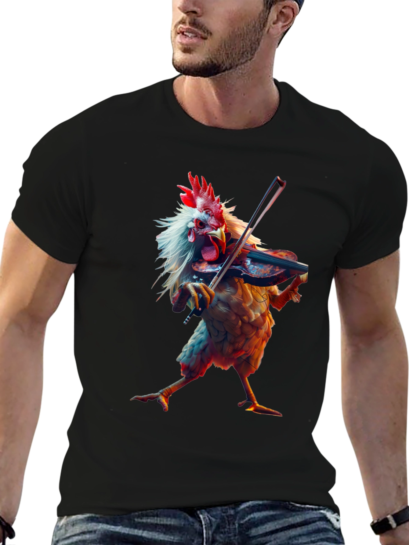Chicken Playing Violin Graphic T-Shirt
