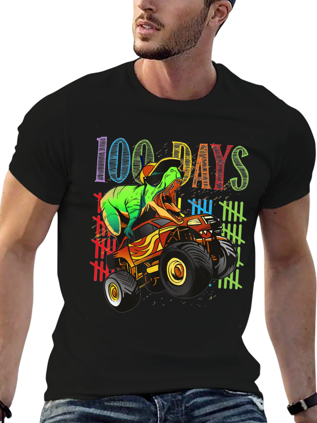100 Days of School T-Rex Monster Truck Kids Shirt