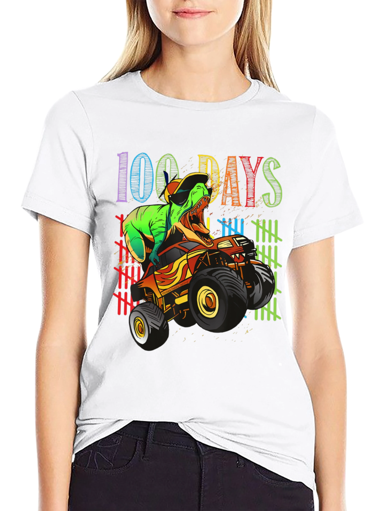 100 Days of School T-Rex Monster Truck Kids Shirt