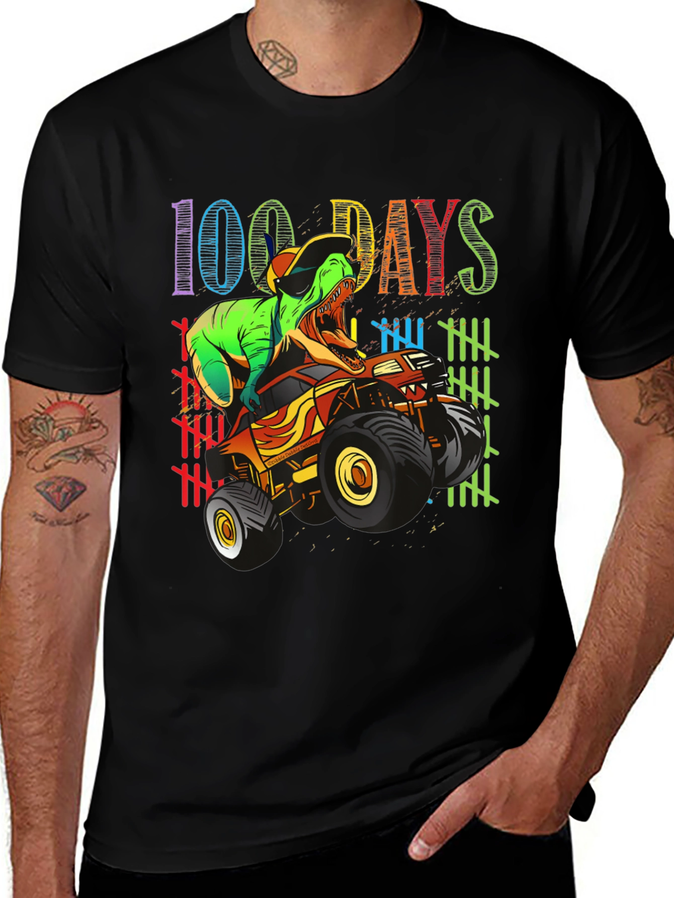 100 Days of School T-Rex Monster Truck Kids Shirt