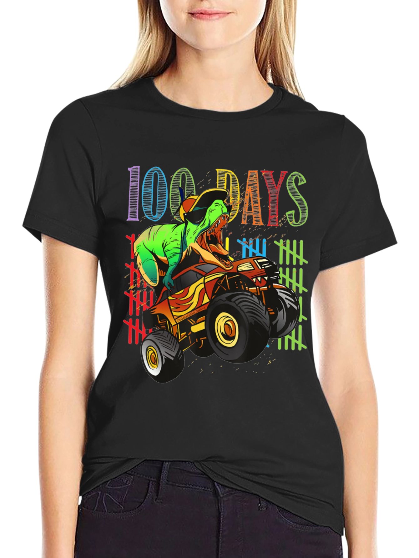 100 Days of School T-Rex Monster Truck Kids Shirt