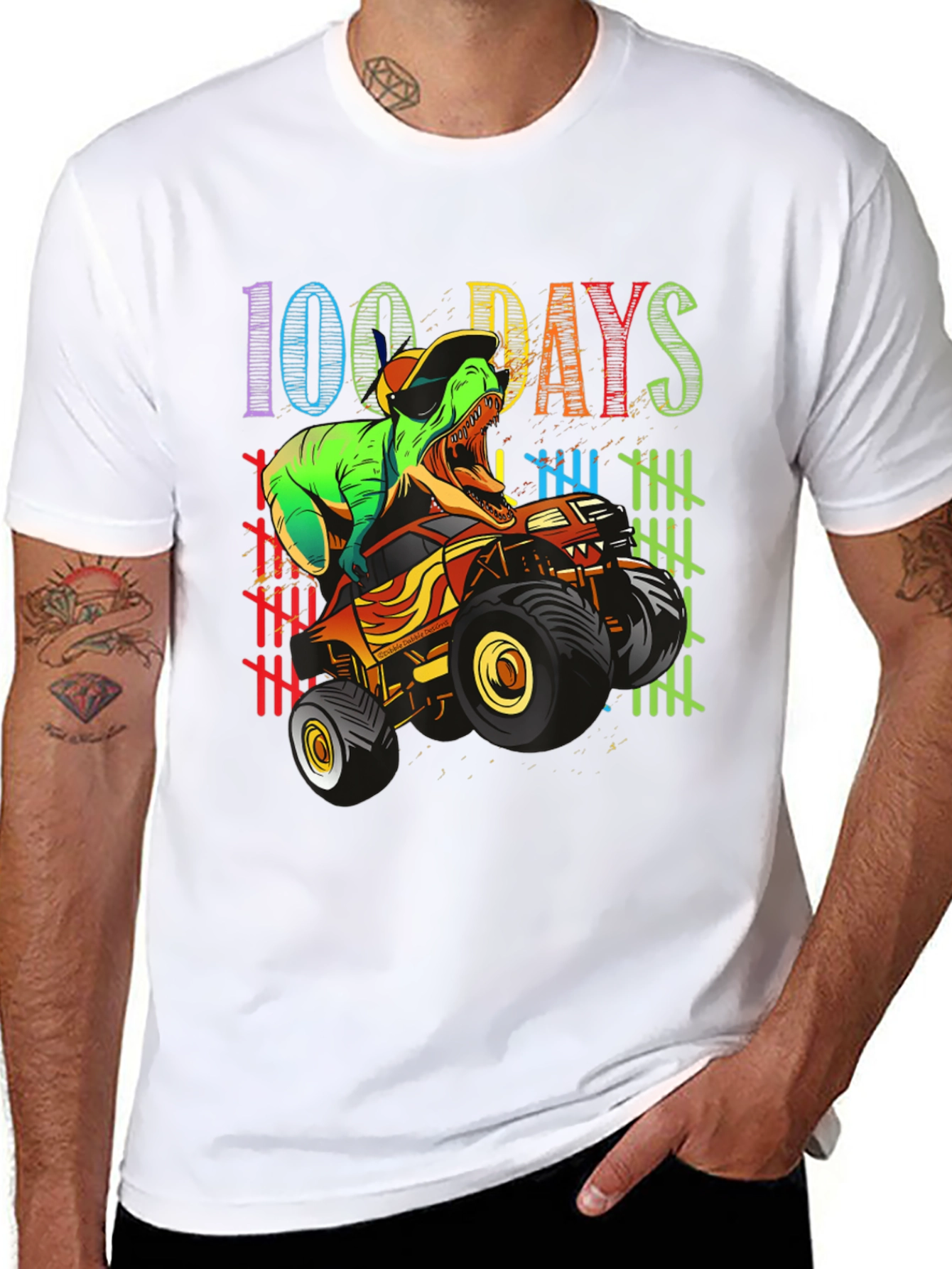 100 Days of School T-Rex Monster Truck Kids Shirt