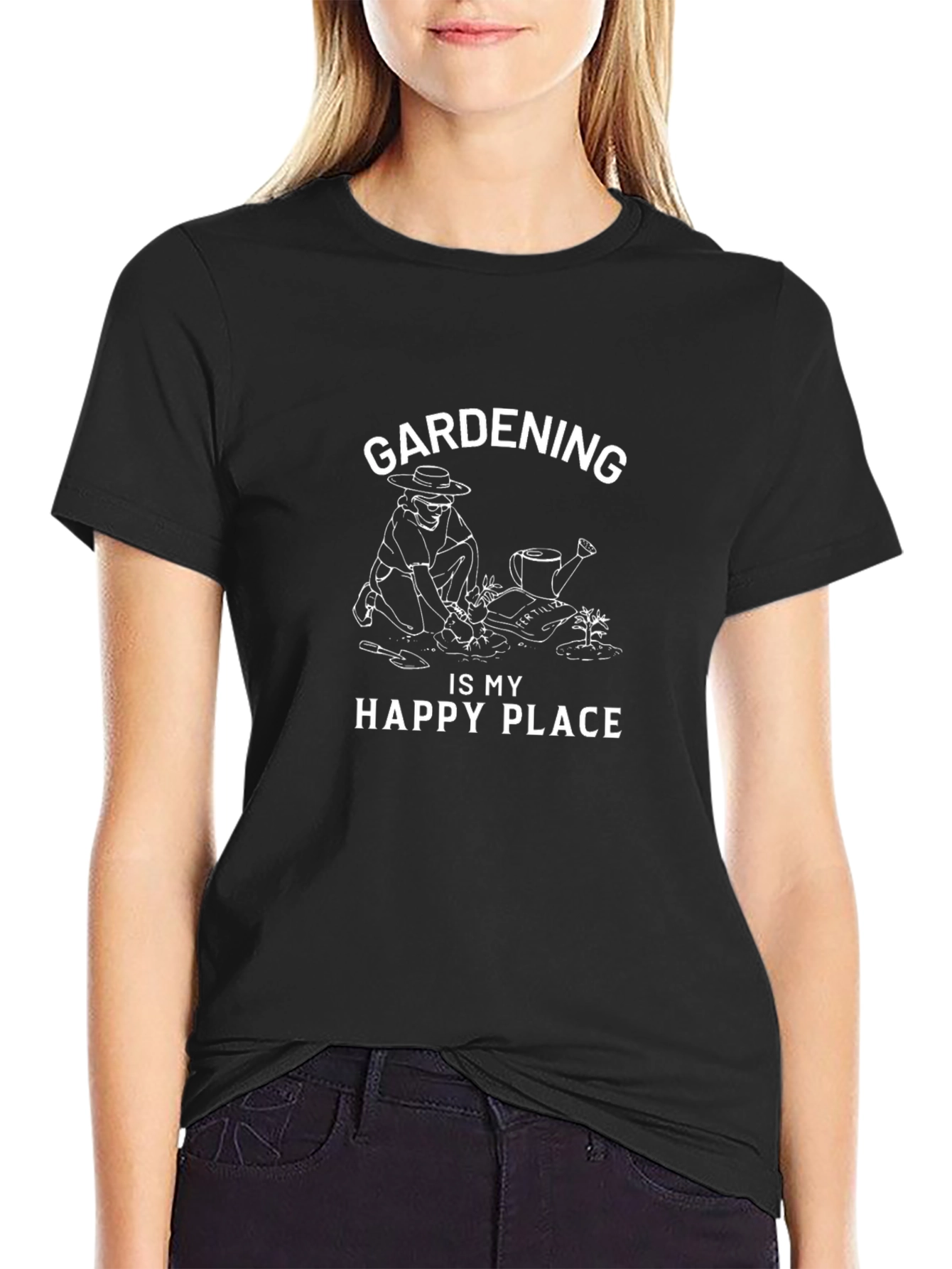 Gardening is My Happy Place Black T-Shirt