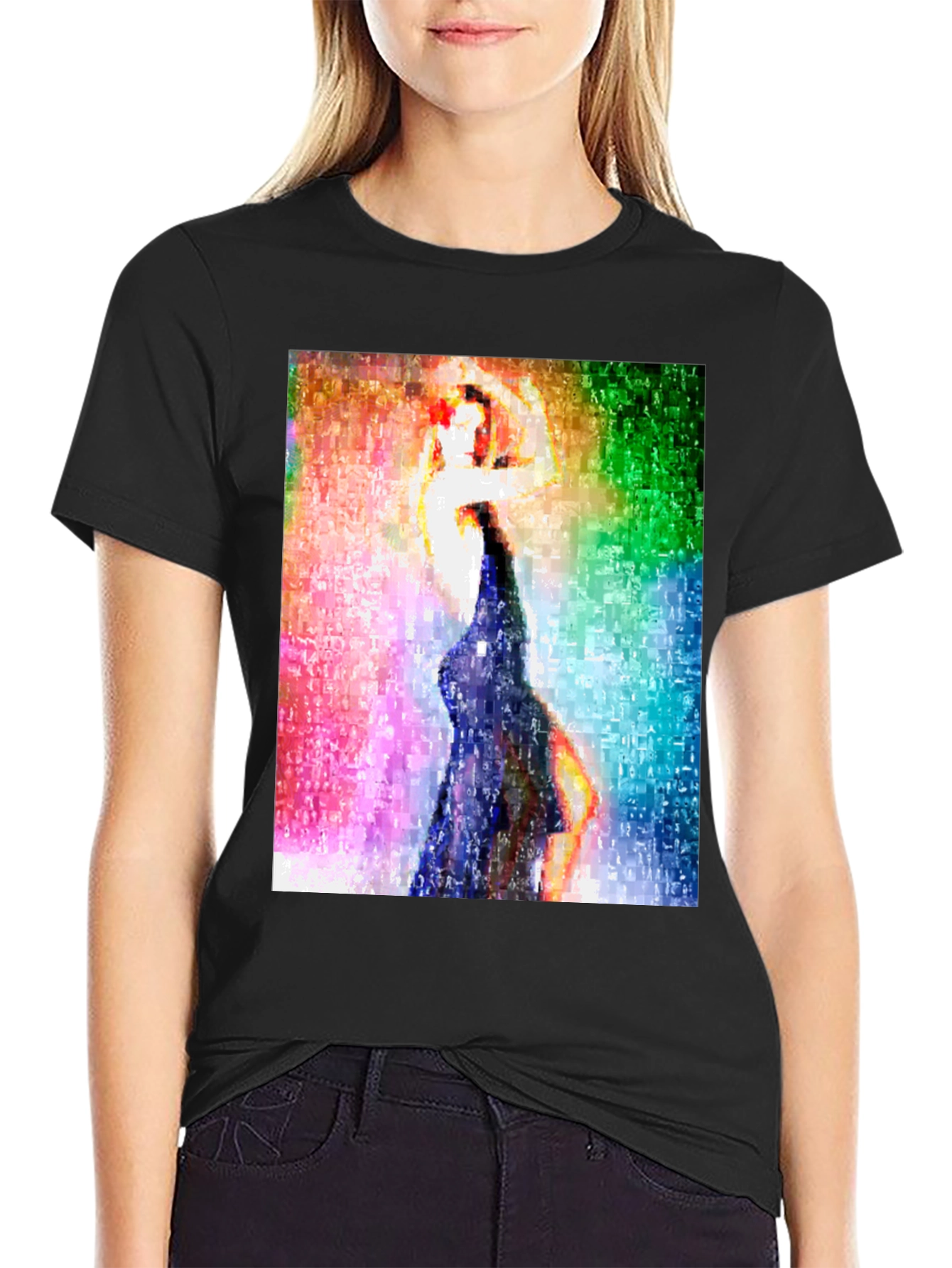 Abstract Dancing Woman Graphic Tee - Black