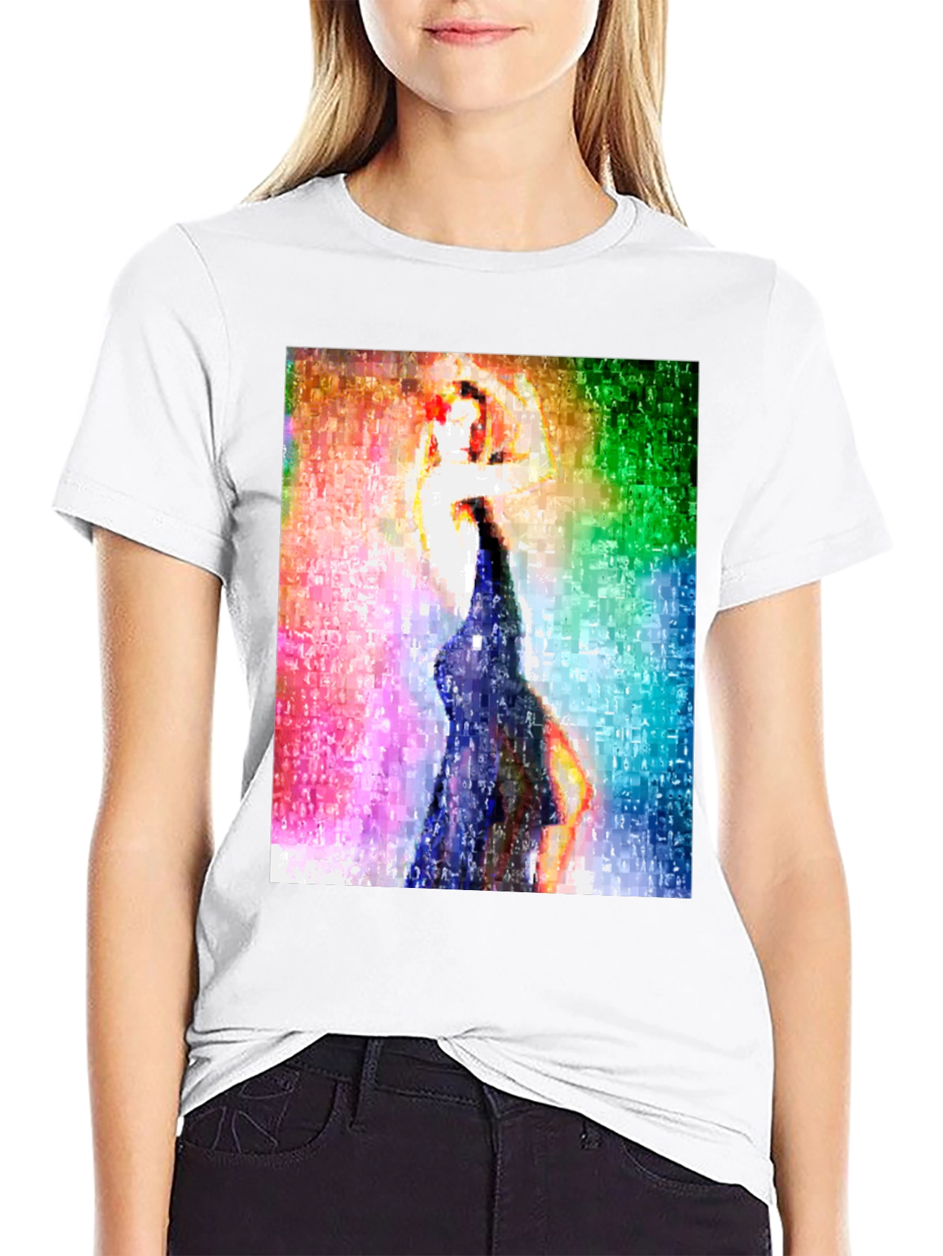 Abstract Dancing Woman Graphic Tee - Black
