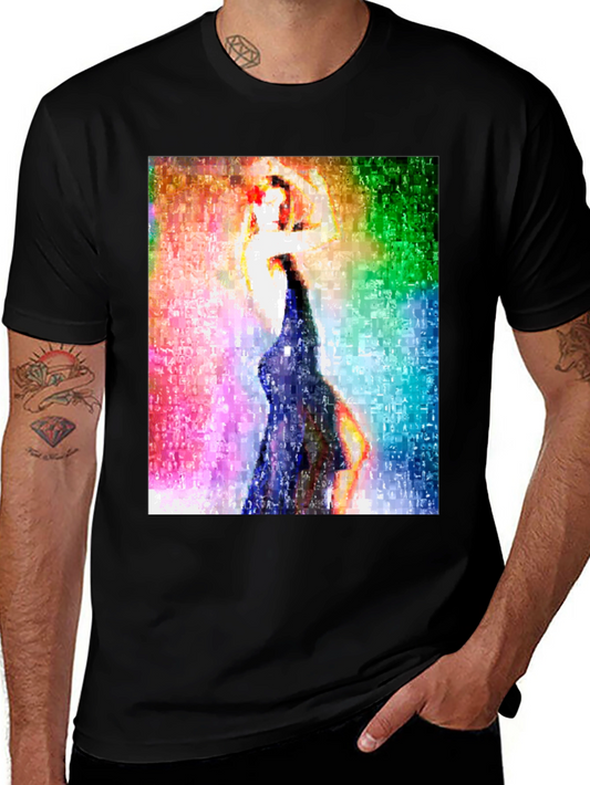 Abstract Dancing Woman Graphic Tee - Black