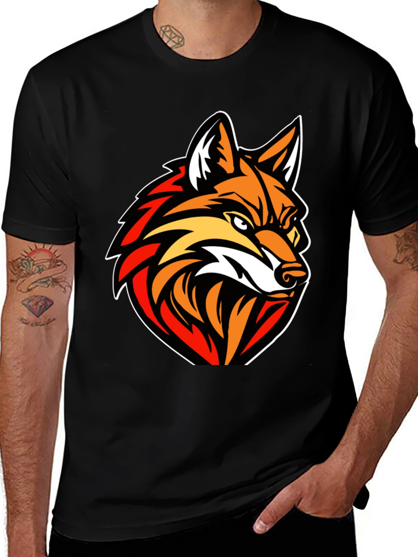 Mens Black T-shirt with Fox Graphic