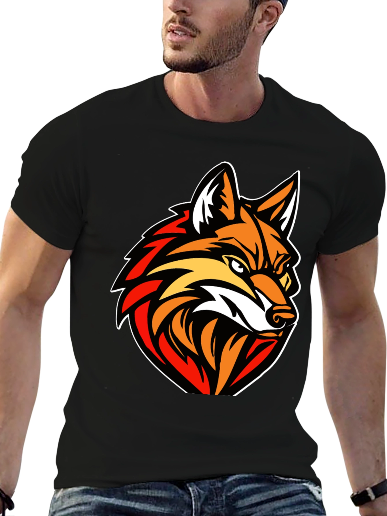 Mens Black T-shirt with Fox Graphic