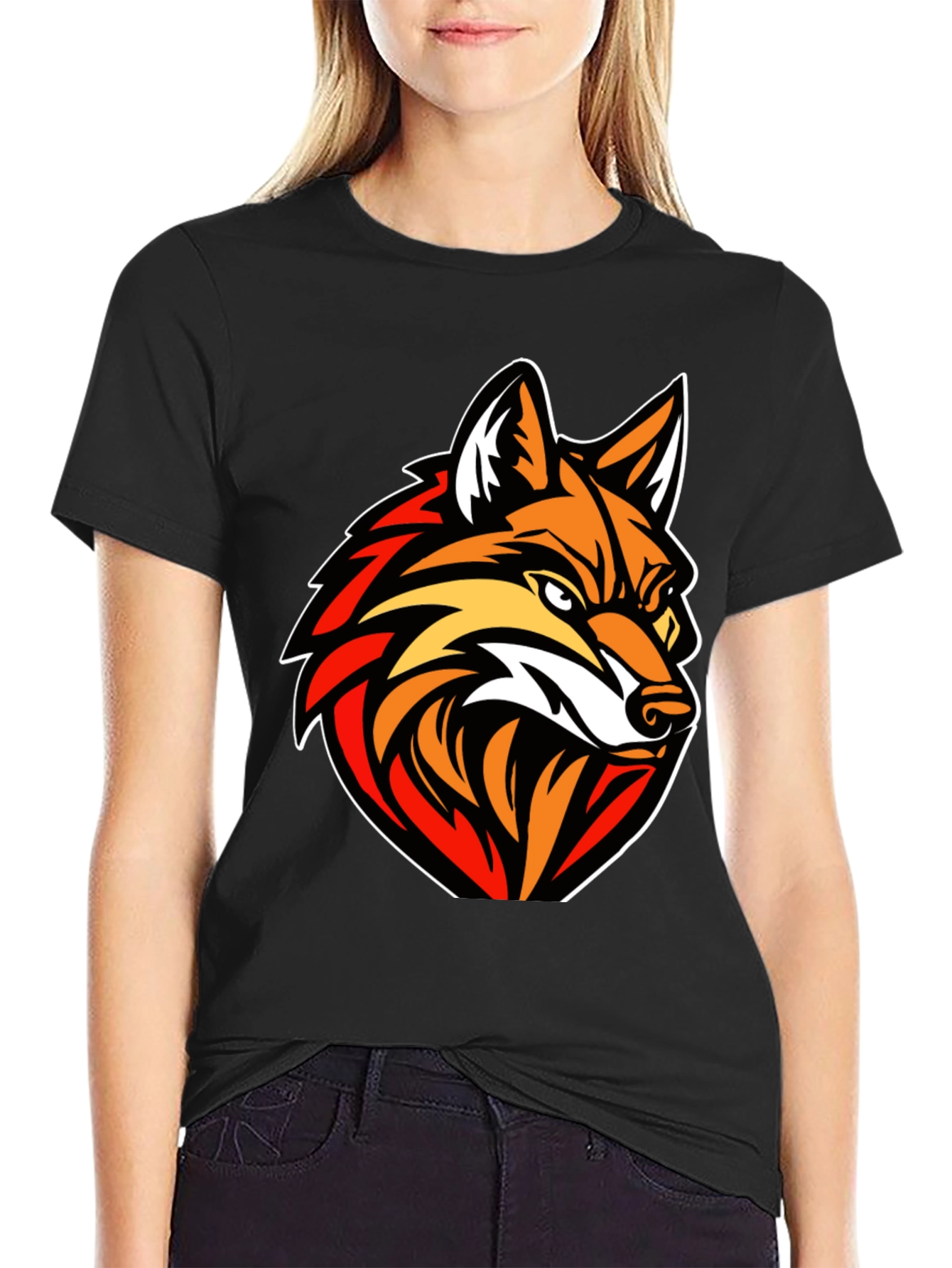 Mens Black T-shirt with Fox Graphic