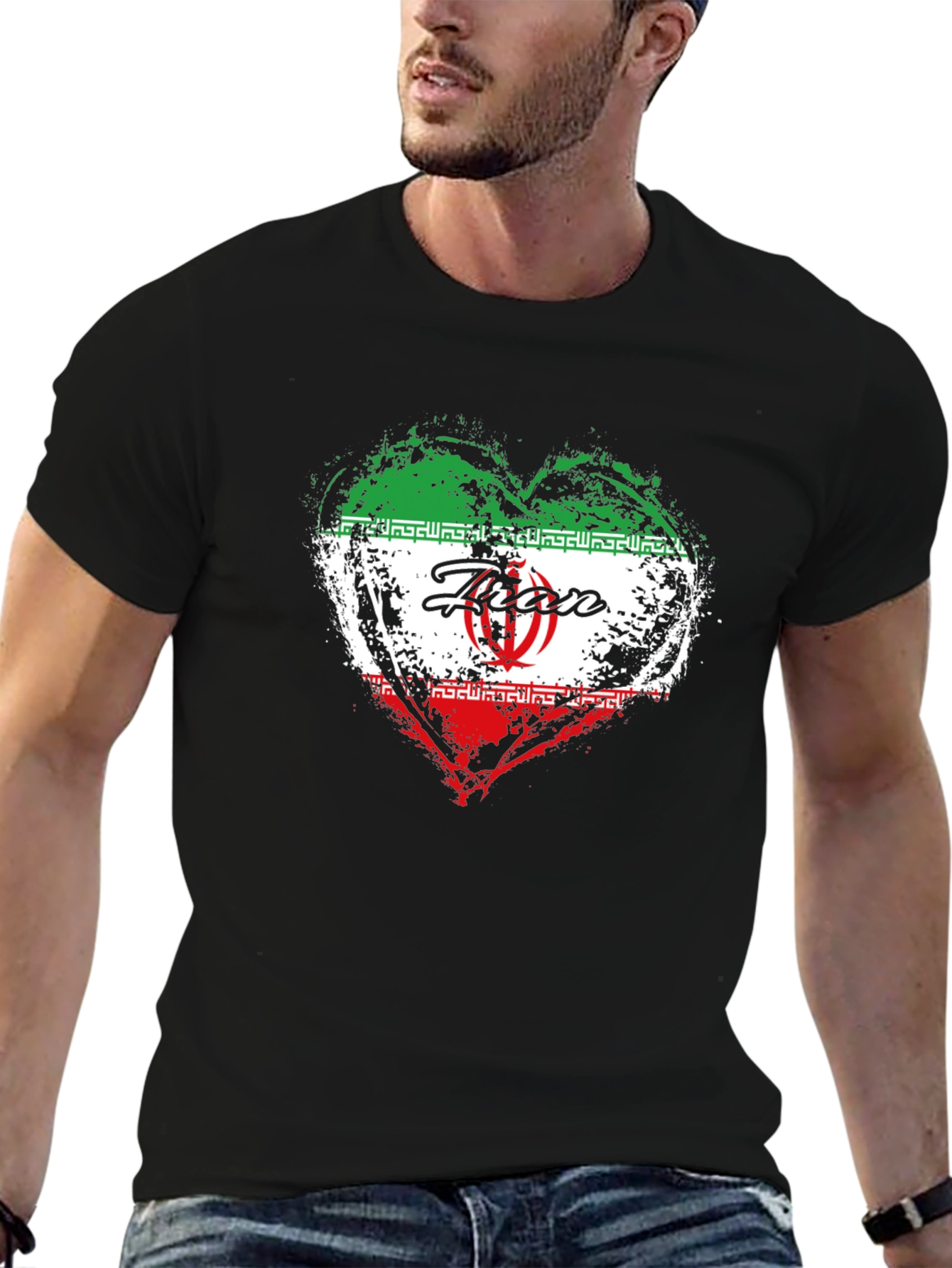 Iran Flag Heart T-Shirt - Black
