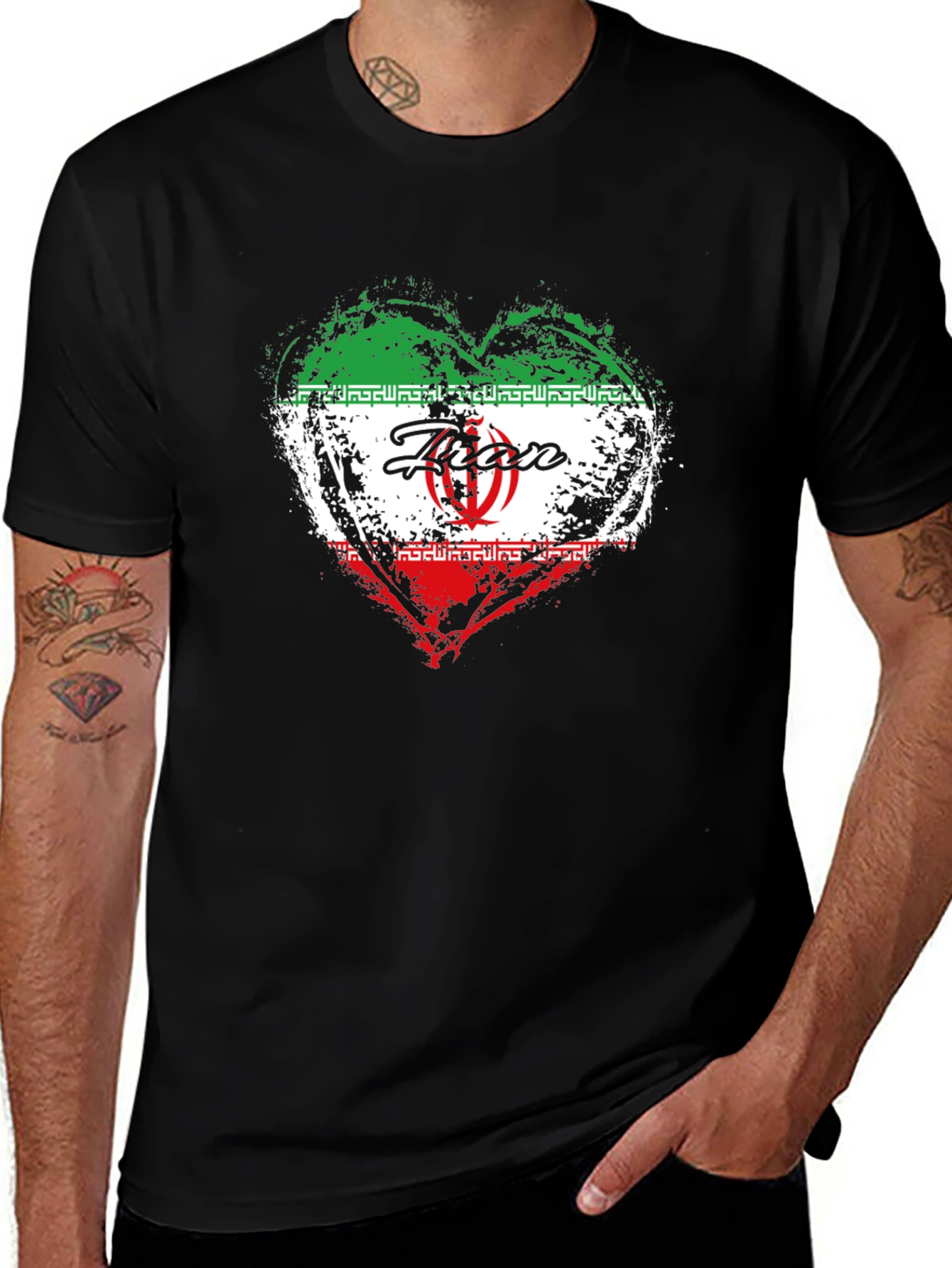 Iran Flag Heart T-Shirt - Black