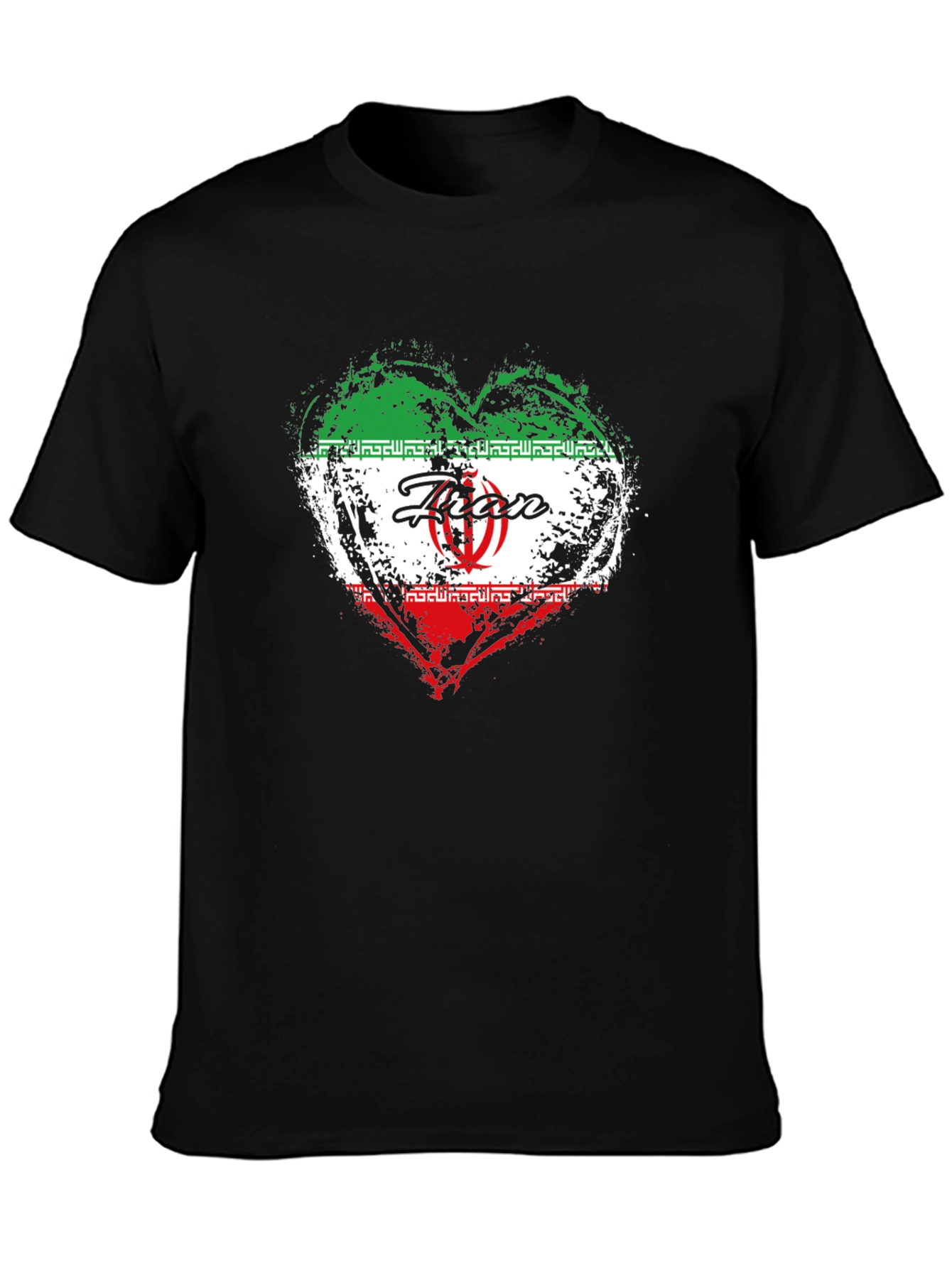 Iran Flag Heart T-Shirt - Black