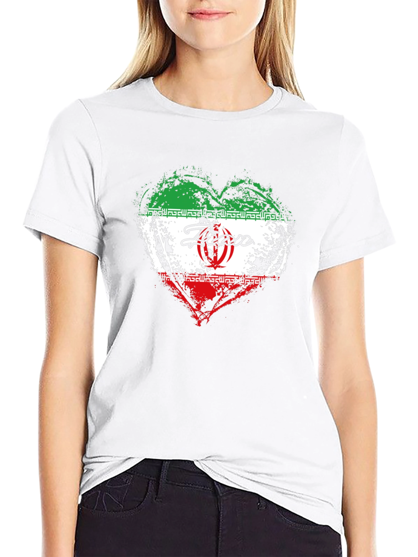 Iran Flag Heart T-Shirt - Black