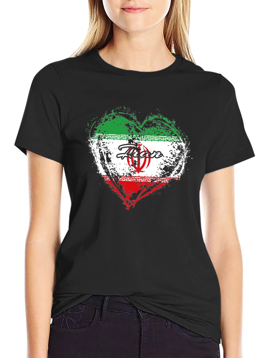 Iran Flag Heart T-Shirt - Black