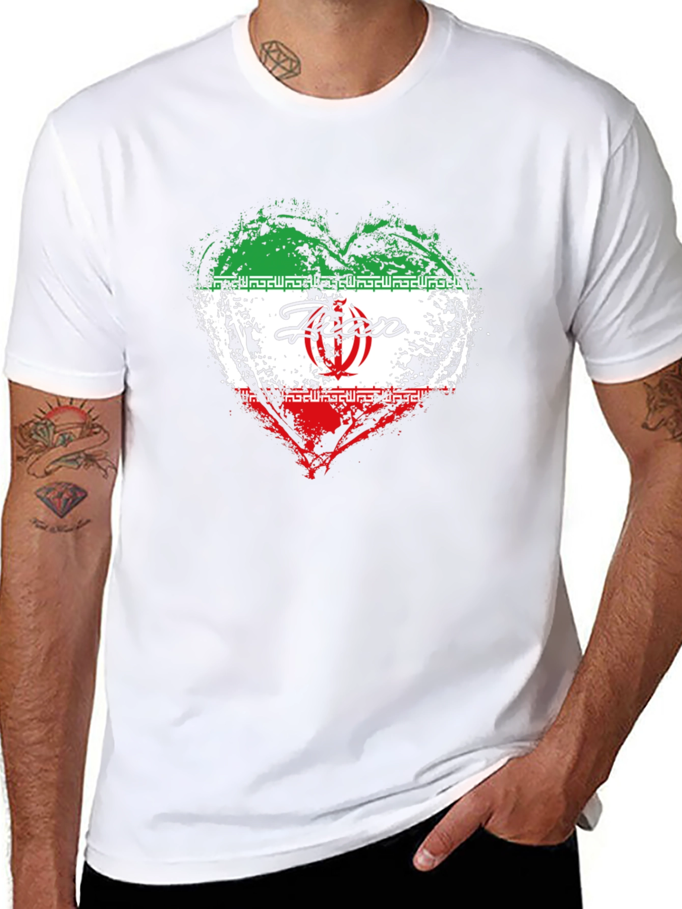Iran Flag Heart T-Shirt - Black