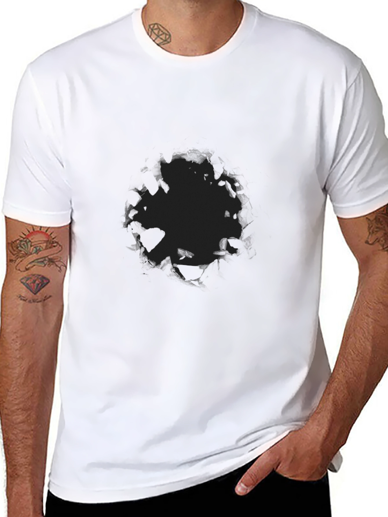 Mens Black Graphic Tee - Abstract Design Casual Fit