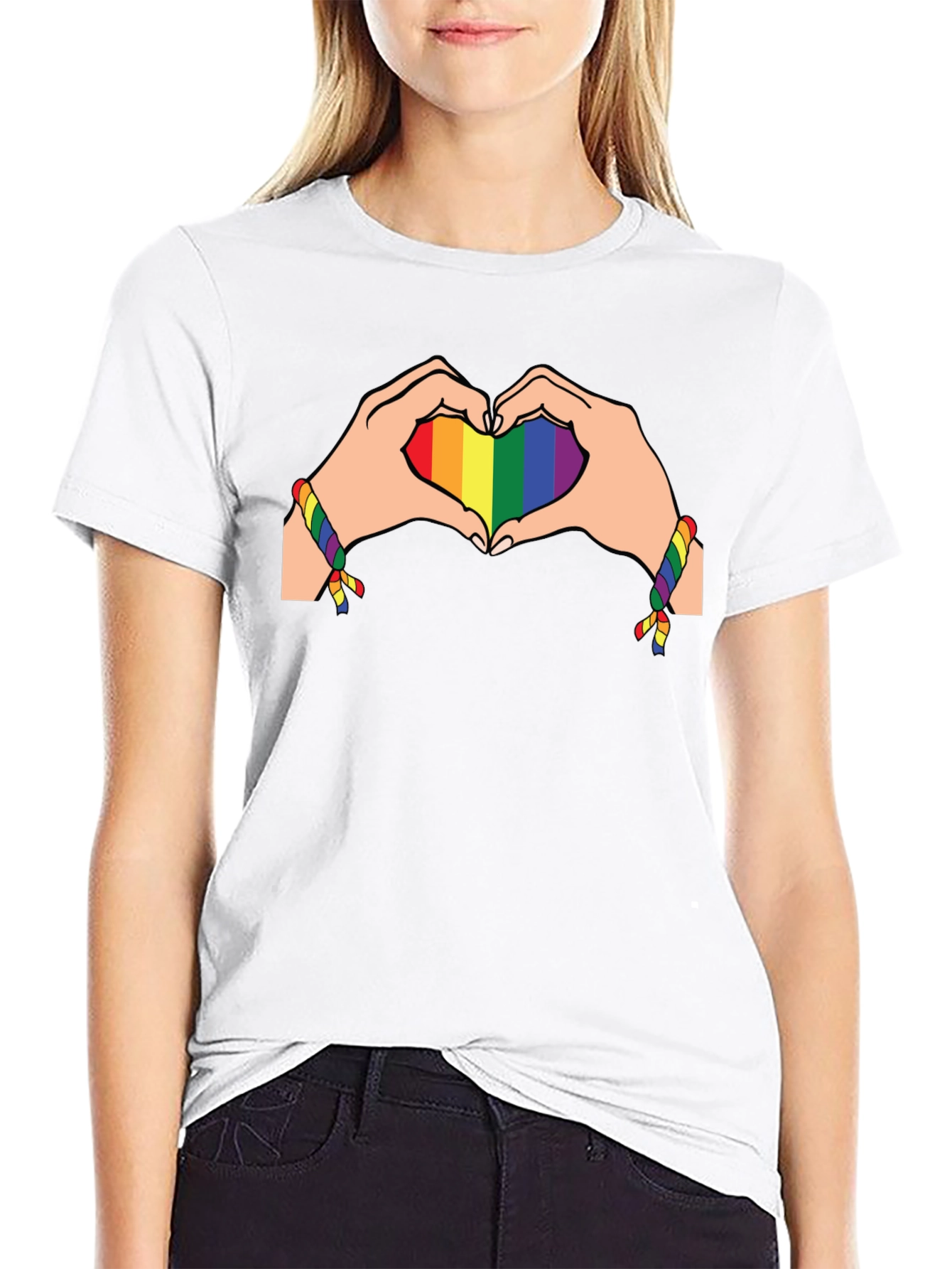 Rainbow Heart Hands Graphic Tee - Pride Month Shirt