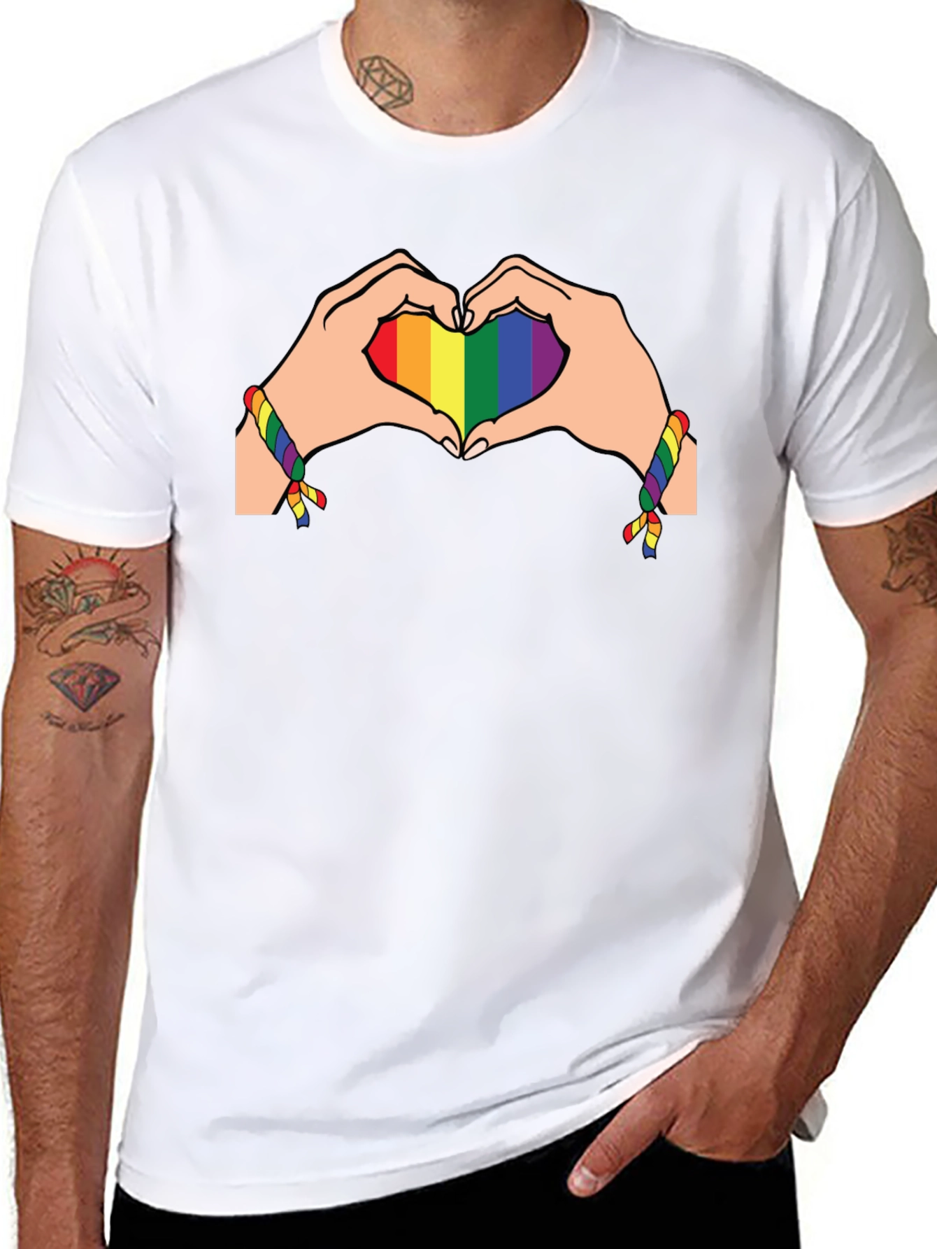 Rainbow Heart Hands Graphic Tee - Pride Month Shirt